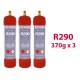 GAS R290 (propane) 3 x 370g BOTTLES
